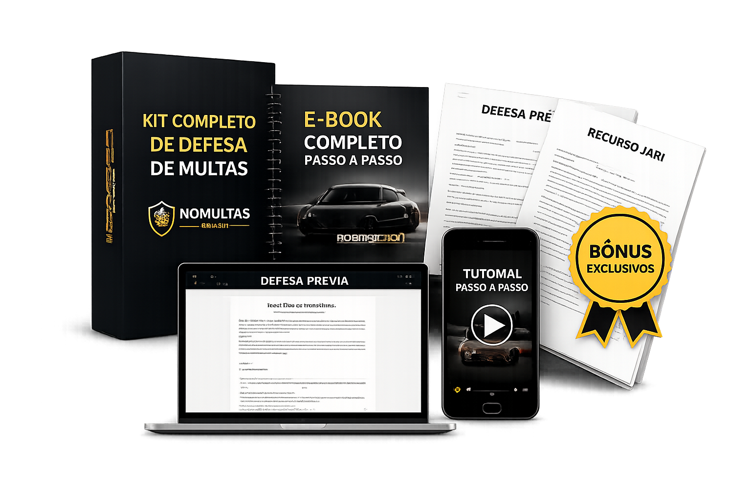 Kit Completo NOMultas Brasil com e-book, notebook, celular e modelos editáveis